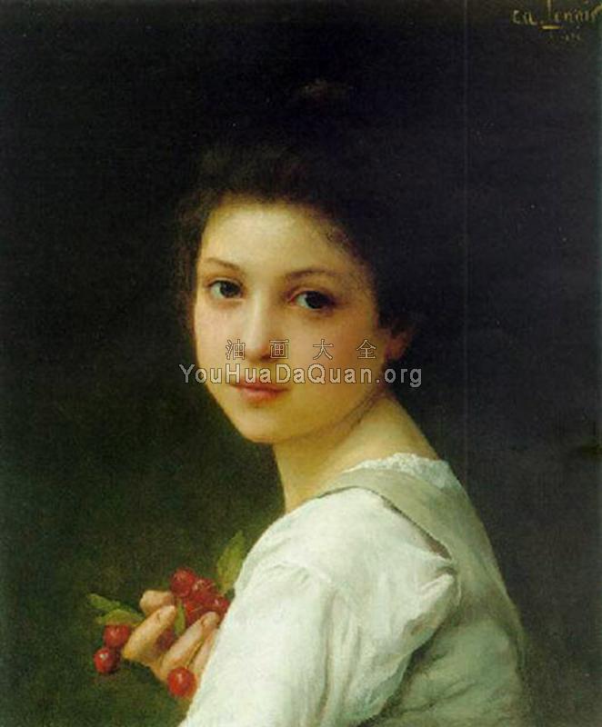 Portrait of a young girl with cherries - 查尔斯·阿玛布尔·勒诺瓦
